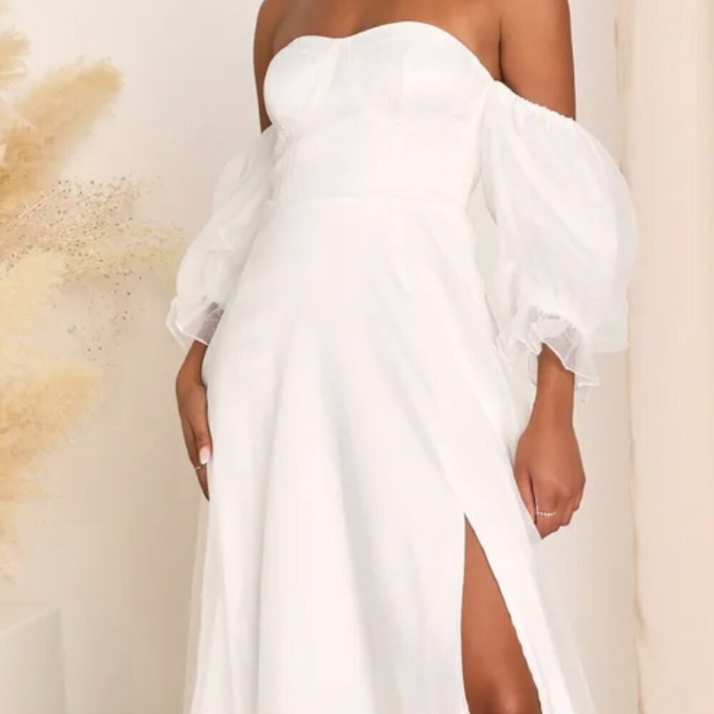 NWT Lulus True Excellence White Bustier Off -Shoulder Gown Sz M #410